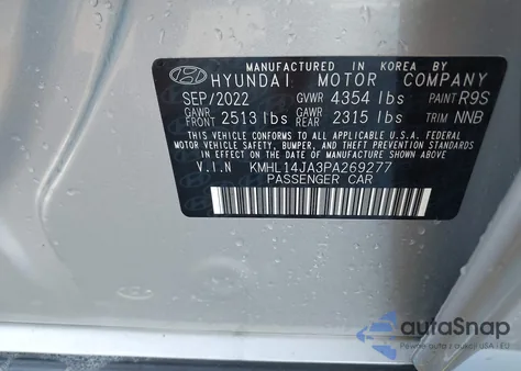 2023 Hyundai Sonata Sel из США, поврежденный, VIN KMHL14JA3PA269277